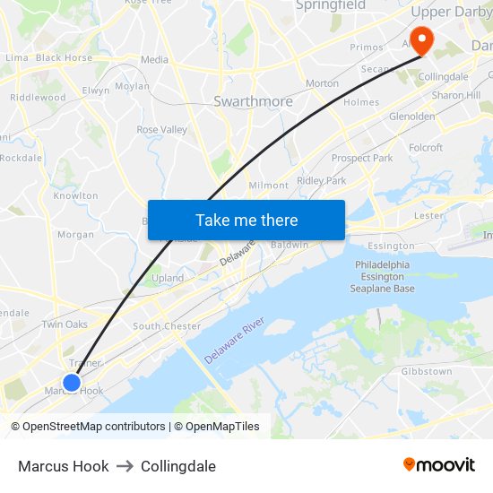 Marcus Hook to Collingdale map