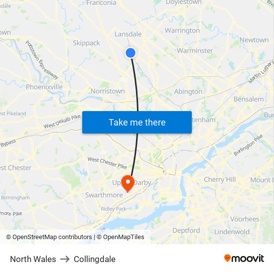 North Wales to Collingdale map