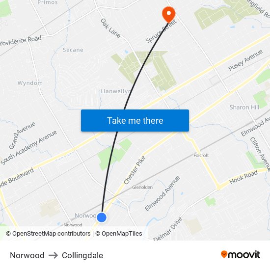 Norwood to Collingdale map