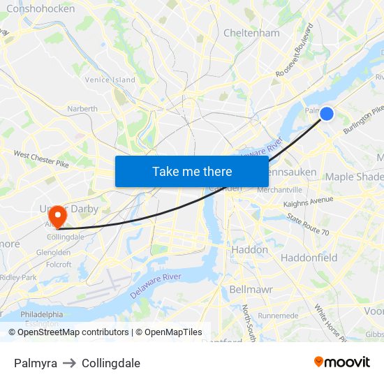 Palmyra to Collingdale map