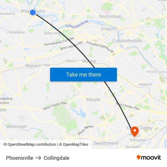 Phoenixville to Collingdale map