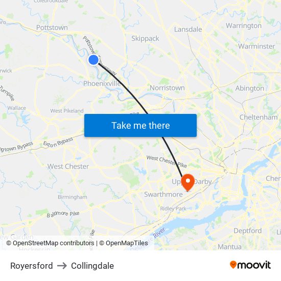 Royersford to Collingdale map