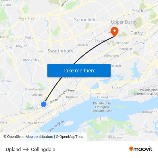 Upland to Collingdale map