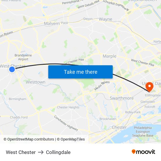 West Chester to Collingdale map
