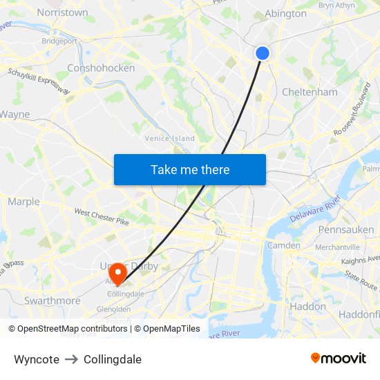 Wyncote to Collingdale map