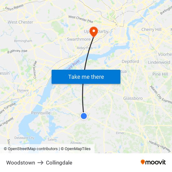 Woodstown to Collingdale map