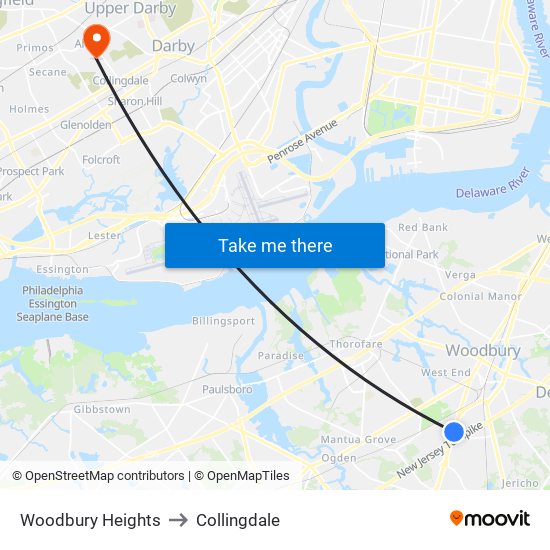 Woodbury Heights to Collingdale map