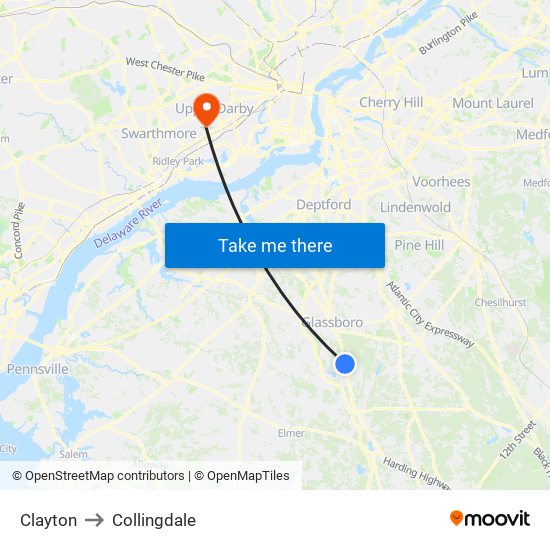 Clayton to Collingdale map