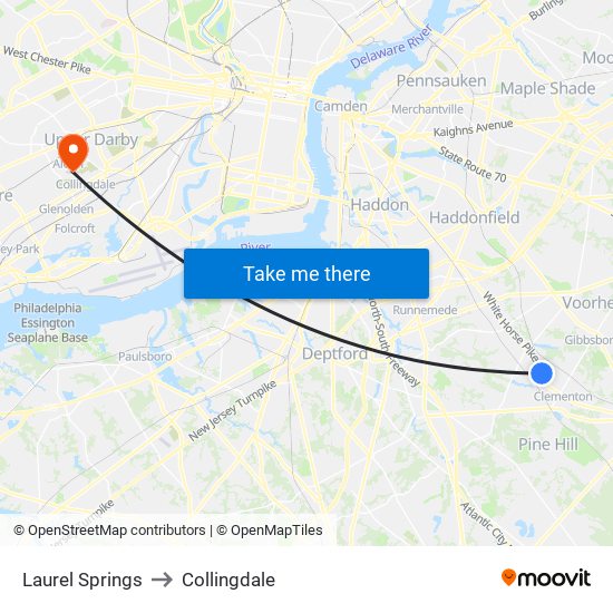 Laurel Springs to Collingdale map