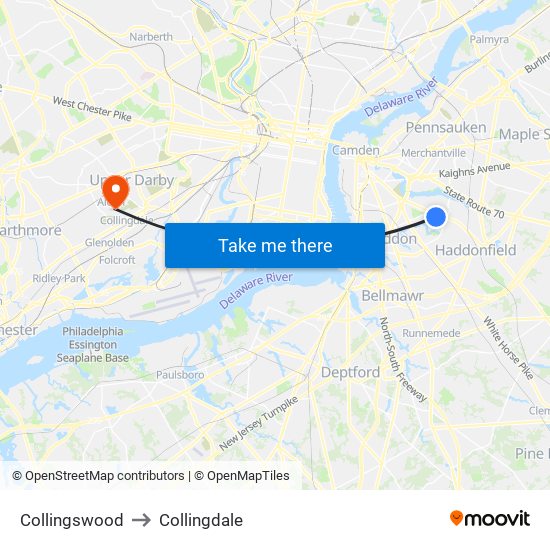 Collingswood to Collingdale map