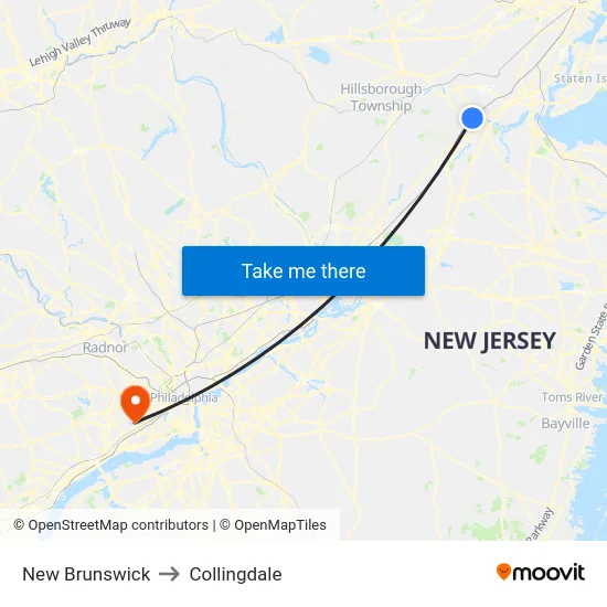 New Brunswick to Collingdale map