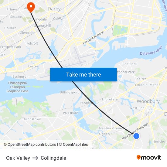 Oak Valley to Collingdale map