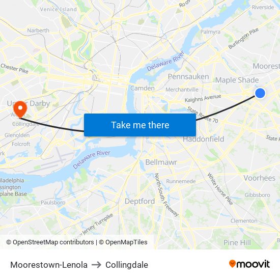 Moorestown-Lenola to Collingdale map