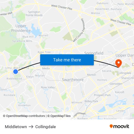 Middletown to Collingdale map