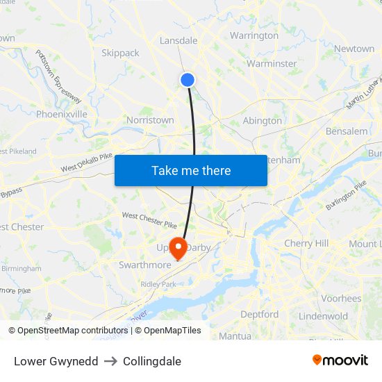 Lower Gwynedd to Collingdale map