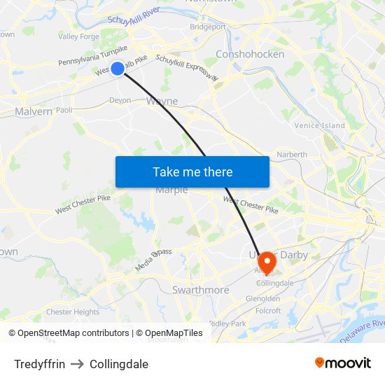 Tredyffrin to Collingdale map