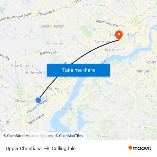 Upper Christiana to Collingdale map
