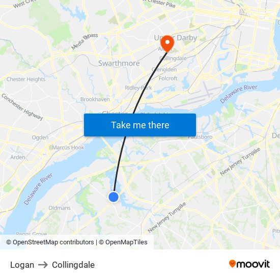 Logan to Collingdale map