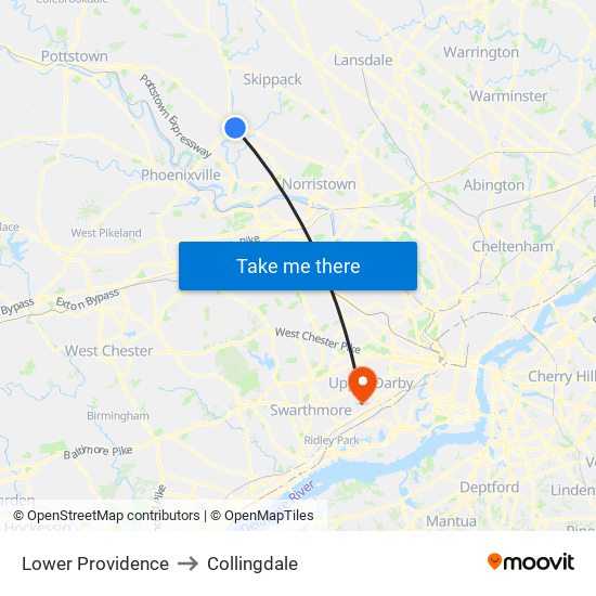 Lower Providence to Collingdale map