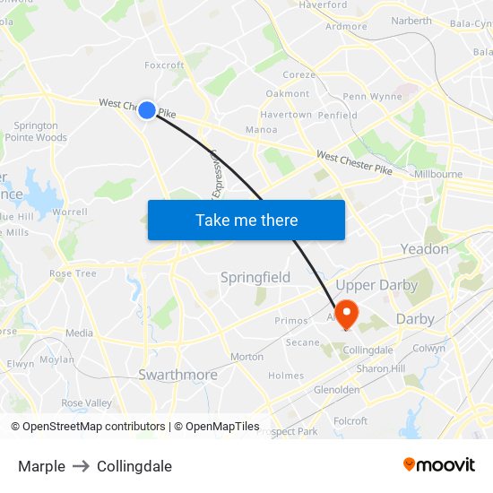 Marple to Collingdale map