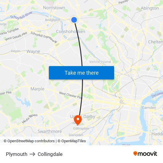 Plymouth to Collingdale map