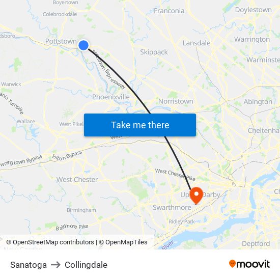 Sanatoga to Collingdale map