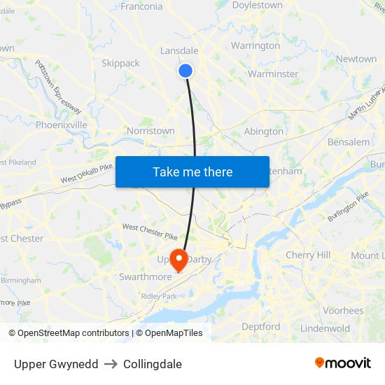 Upper Gwynedd to Collingdale map