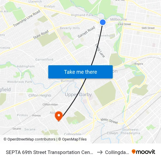 SEPTA 69th Street Transportation Center to Collingdale map