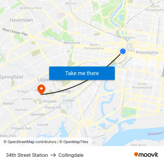 34th Street Station to Collingdale map