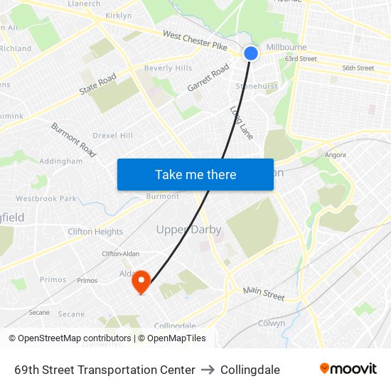 69th Street Transportation Center to Collingdale map