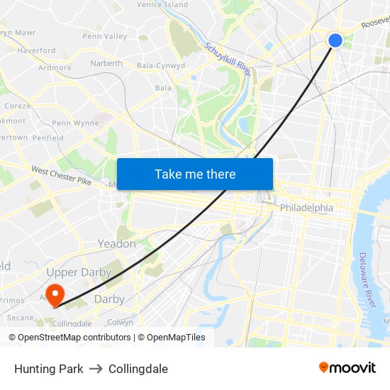 Hunting Park to Collingdale map