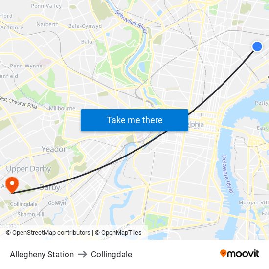 Allegheny Station to Collingdale map