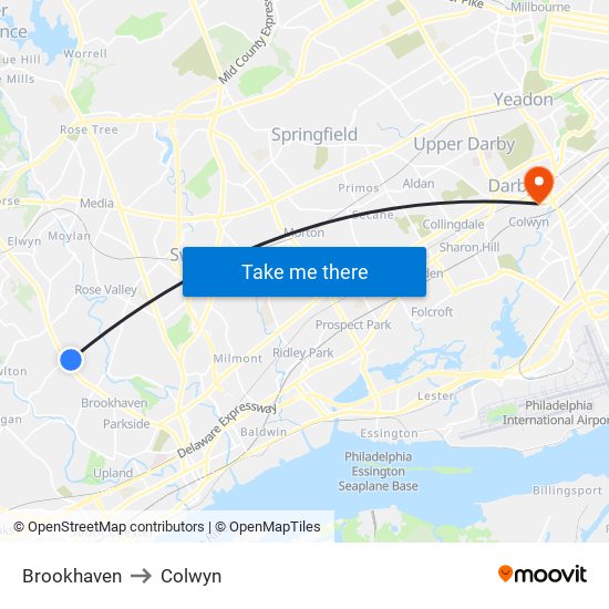 Brookhaven to Colwyn map