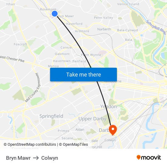 Bryn Mawr to Colwyn map