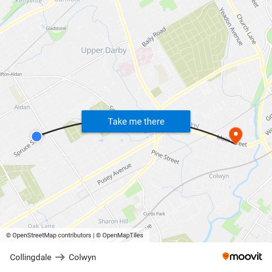 Collingdale to Colwyn map