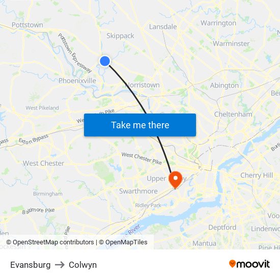 Evansburg to Colwyn map