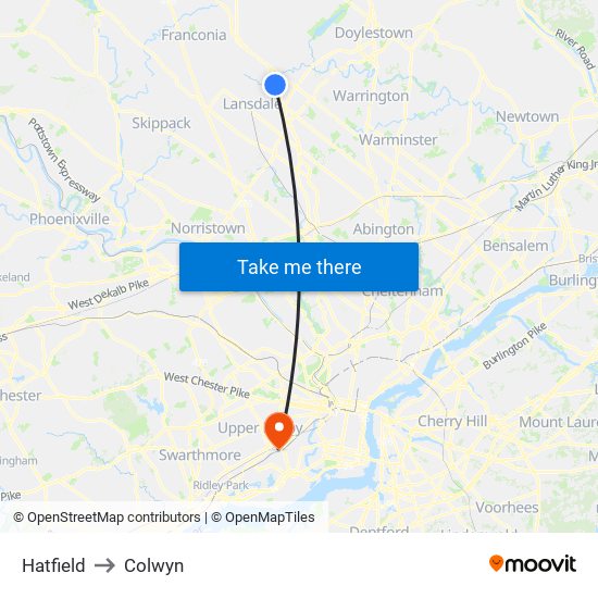 Hatfield to Colwyn map
