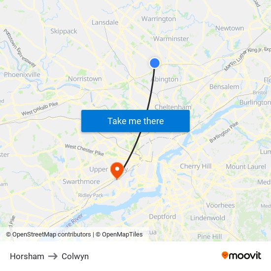 Horsham to Colwyn map