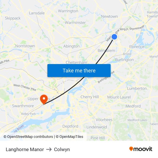 Langhorne Manor to Colwyn map