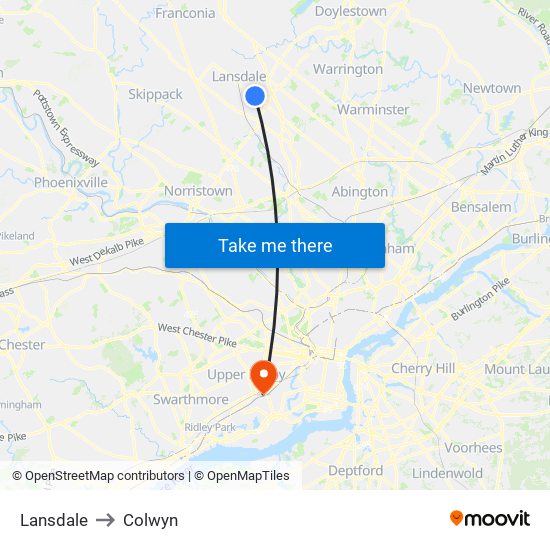 Lansdale to Colwyn map