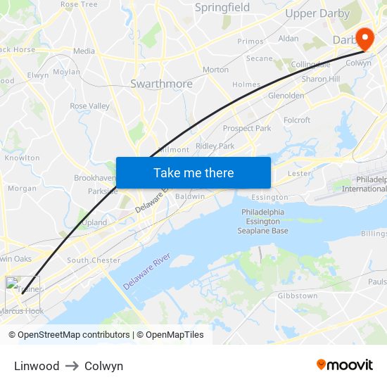 Linwood to Colwyn map