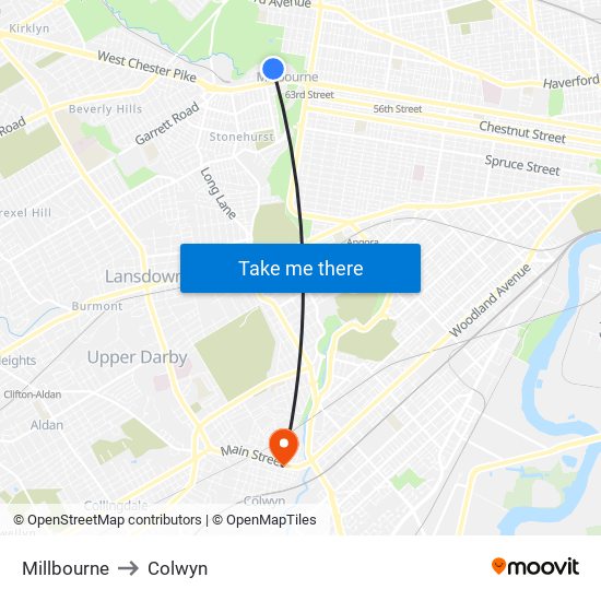 Millbourne to Colwyn map