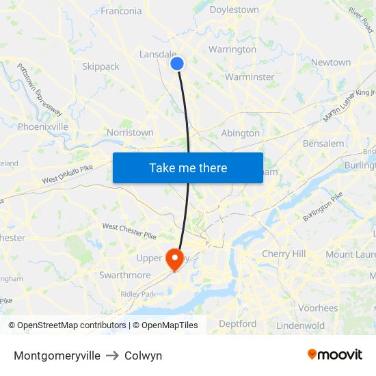 Montgomeryville to Colwyn map