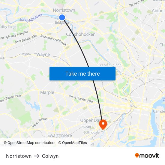 Norristown to Colwyn map