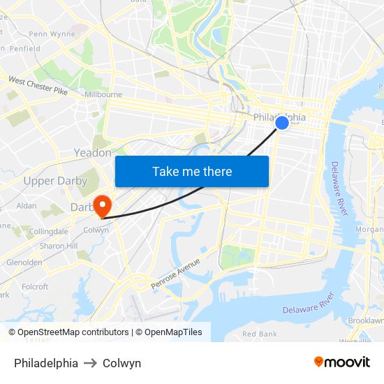 Philadelphia to Colwyn map