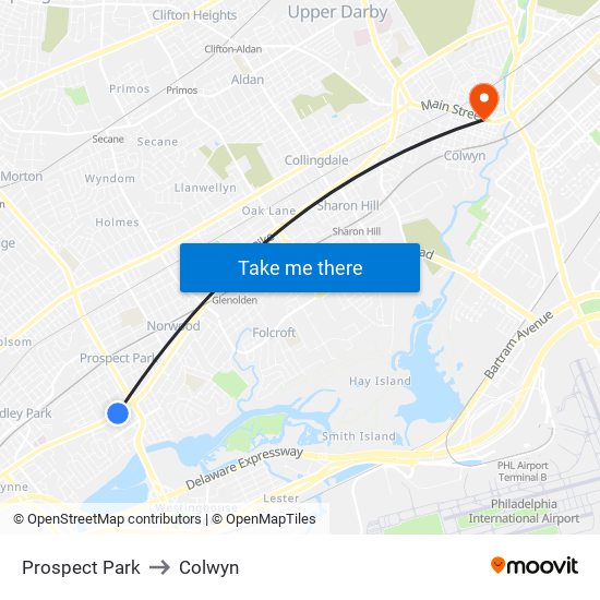 Prospect Park to Colwyn map