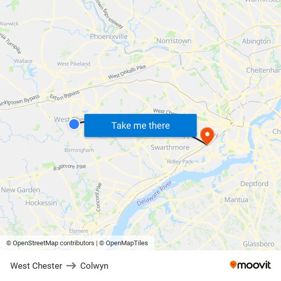 West Chester to Colwyn map