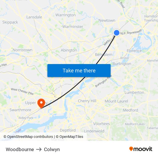 Woodbourne to Colwyn map