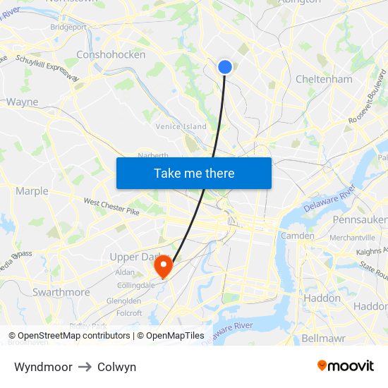 Wyndmoor to Colwyn map