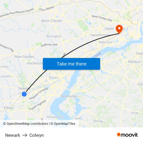 Newark to Colwyn map